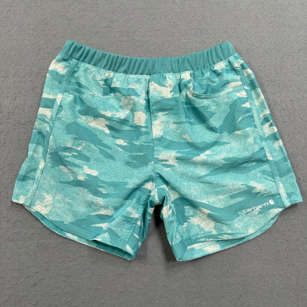 Carhartt Shorts Girls' 14 Aqua Camo Ripstop Rugged Flex Elastic Waist Activewear